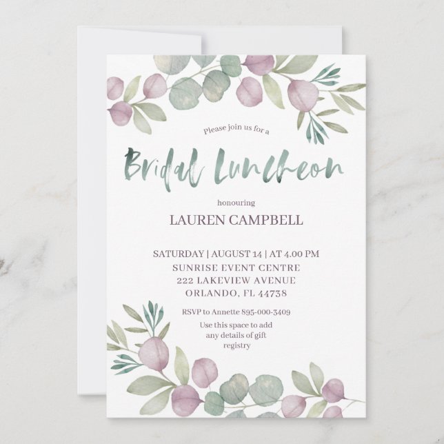Invitación Bridal Luncheon Eucalyptus Watercolor (Anverso)