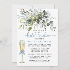 Invitación Bridal Luncheon Greenery Dusty Blue Glass