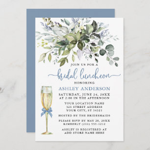 Invitación Bridal Luncheon Greenery Dusty Blue Glass