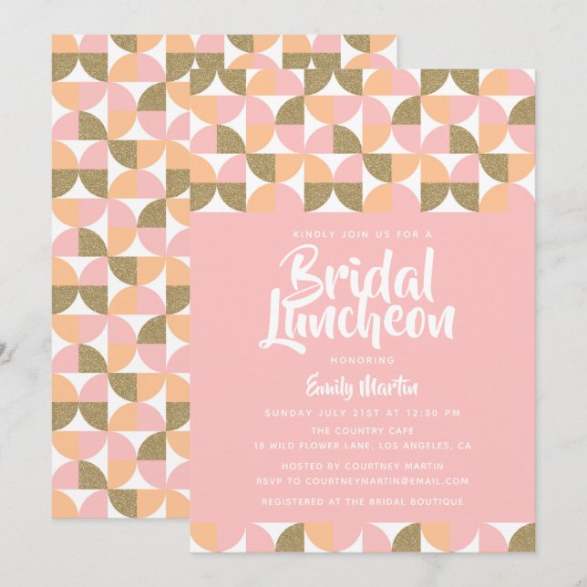 Invitación Bridal Luncheon Moderno Oro Rosado Ducha Nodal (Anverso / Reverso)