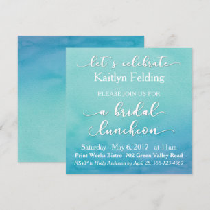 Invitación Bridal Luncheon Verde azulado y Blue Watercolor Om