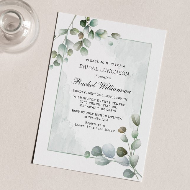 Invitación Bridal Luncheon Watercolor Eucalyptus Greeneration (Watercolor Eucalyptus Greenery Foliage Bridal Shower Luncheon Invitation)