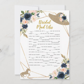 Invitación Bridal Mad Libs Horse Race Hat Theme Game
