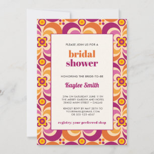 Invitación BRIDAL Naranja floral púrpura elegante de mediados