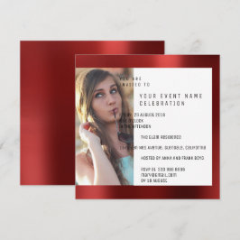 Invitación Bridal Party Foto Geometry Red Ruby Metallic
