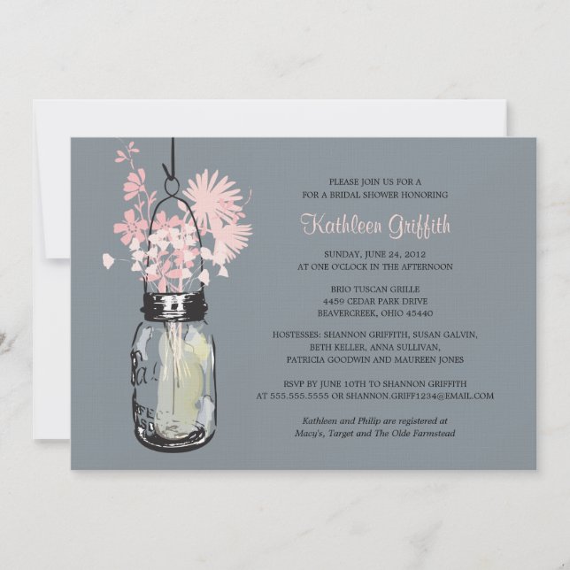 Invitación Bridal Showe Wildflowers & Mason Jar (Anverso)