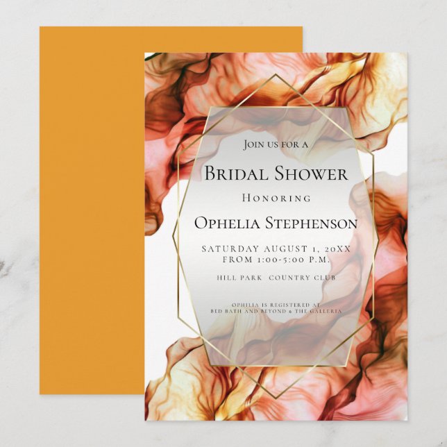 Invitación BRIDAL SHOWER | Abstracto acuarela Color de otoño  (Anverso / Reverso)