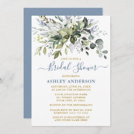 Invitación Bridal Shower acuarela Verdor dorado Dusty azul