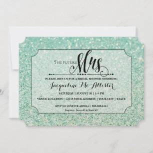 Invitación Bridal Shower Aqua Purpurina Futuro Sra. Ticket
