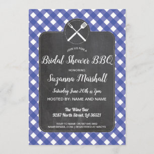 Invitación Bridal Shower BBQ Invitar Blue Gingham Chalk