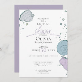 Invitación Bridal Shower | Beach Seashells Lilac Dusty Blue