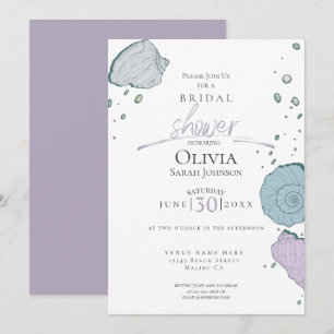 Invitación Bridal Shower Beach Seashells Lilac Dusty Blue