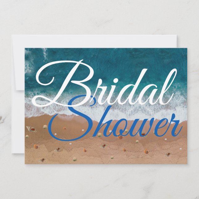 Invitación Bridal Shower Beach Summer White Blue Typography (Anverso)
