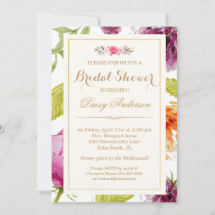 Invitación Bridal Shower Beautiful Floral Watercolor Peony