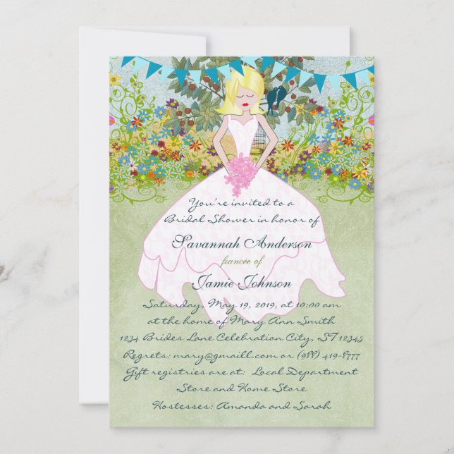 Invitación Bridal Shower Bird Cage Kissing Love Birds (Anverso)