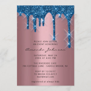 Invitación Bridal Shower Birthday 16th Gold 3D Drip Navy