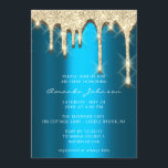 Invitación Bridal Shower Birthday 16th Gold 3D Drip Verde azu<br><div class="desc">Para una elegante invitación moderna a la moda Smile All Day! FlorenciaK diseño</div>