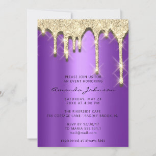 Invitación Bridal Shower Birthday 16th Gold 3D Purple