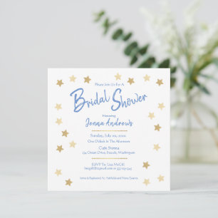 Invitación Bridal Shower Blue con estrellas de oro
