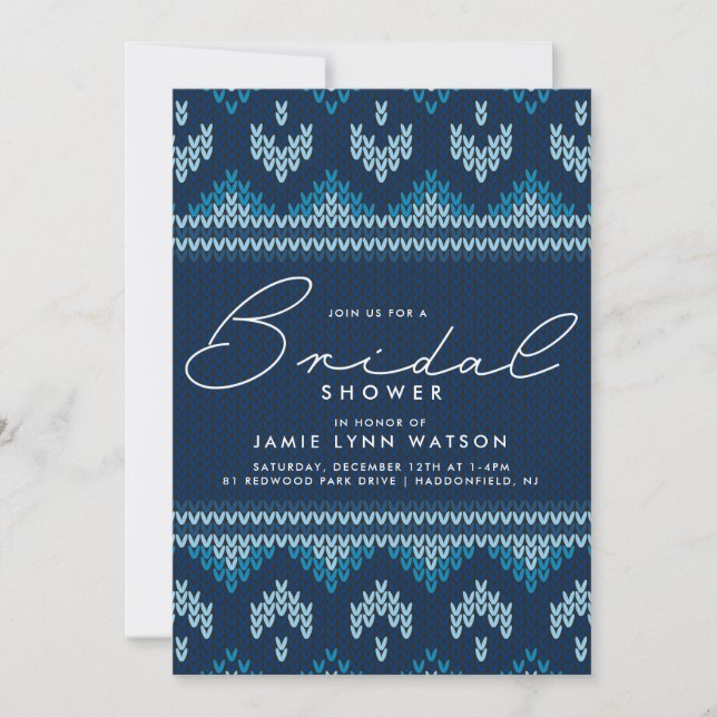 Invitación BRIDAL SHOWER | Blue Knit Christmas Tree Sweater (Anverso)