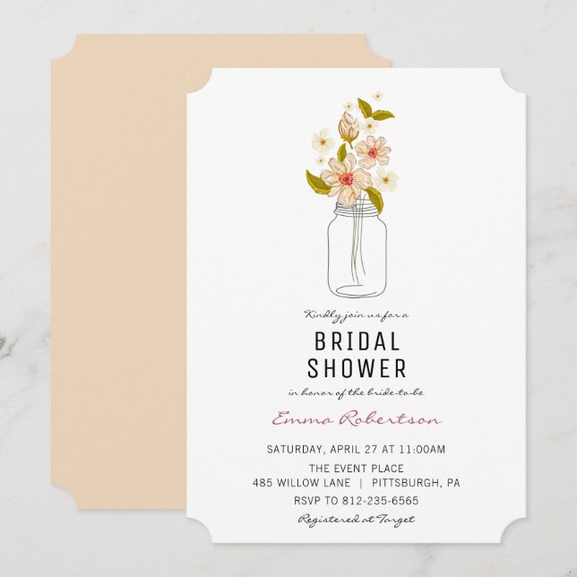 Invitación Bridal Shower Bouquet Mason Jar Shower Invitado (Anverso / Reverso)