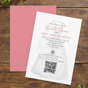 Invitación Bridal Shower Bride Boda Vintage Gown QR Code