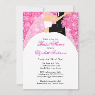 Invitación Bridal Shower Bride Groom Pink Sparkly
