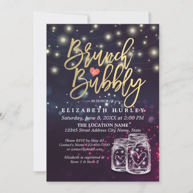 Invitación Bridal Shower Brunch Bubbly Mason Jar Purple Light (Anverso)