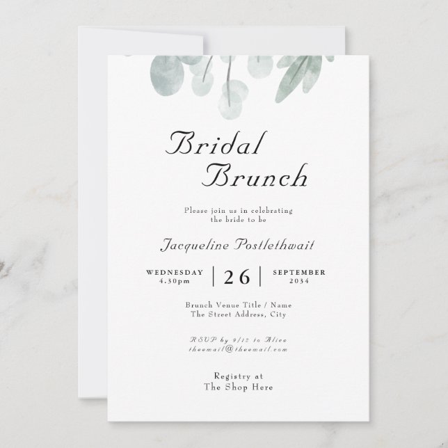 Invitación Bridal Shower Brunch Eucalyptus Boda Floral (Anverso)