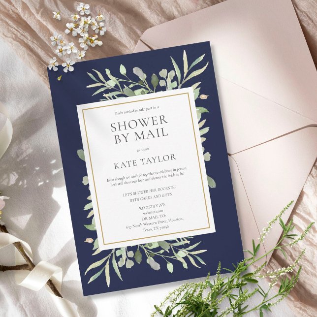 Invitación Bridal Shower By Mail Long Distance Blue Foliage (Subido por el creador)