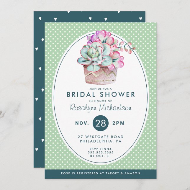 Invitación BRIDAL SHOWER | Cactus acuarela Pastel (Anverso / Reverso)