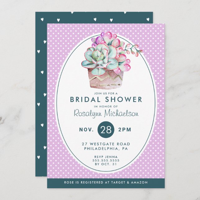 Invitación BRIDAL SHOWER | Cactus acuarela Pastel (Anverso / Reverso)