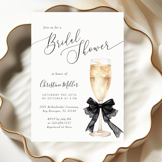 Invitación Bridal Shower Champagne Invitation with Black Bow  (Subido por el creador)