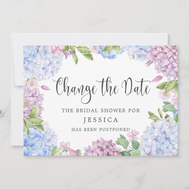 Invitación Bridal Shower Change of Plans Blue Hydrangeas (Anverso)