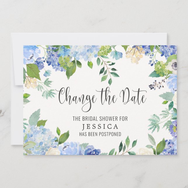 Invitación Bridal Shower Change of Plans Blue Hydrangeas (Anverso)
