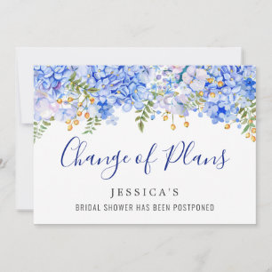 Invitación Bridal Shower Change of Plans Blue Hydrangeas