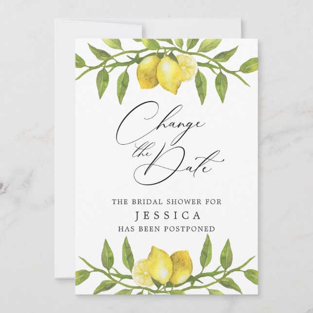 Invitación Bridal Shower Change of Plans Lemons Greenery (Anverso)