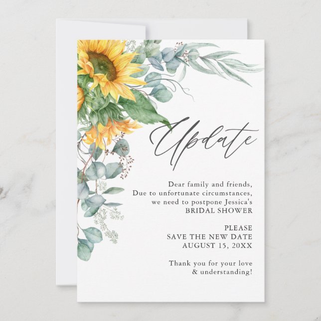 Invitación Bridal Shower Change of Plans Sunflower Eucalyptus (Anverso)