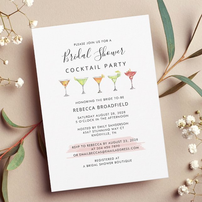 Invitación Bridal Shower Cocktail Fiesta (Bridal Shower Cocktail Party Invitation)