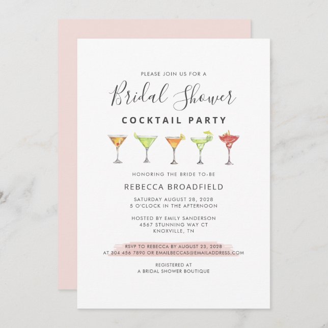 Invitación Bridal Shower Cocktail Fiesta Tropical Beach (Anverso / Reverso)