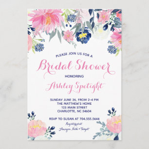 Invitación Bridal Shower color rosa color azul marina Invitac