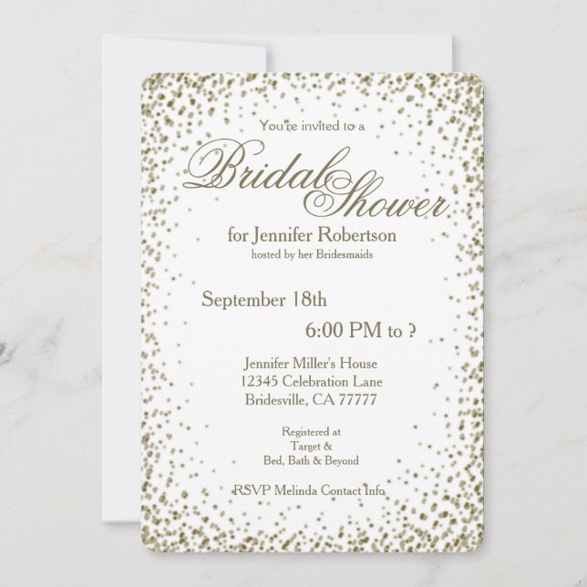 Invitación Bridal Shower | Confetti de oro (Anverso)