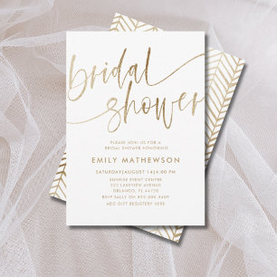 Invitación Bridal Shower de caligrafía de oro de imitación de