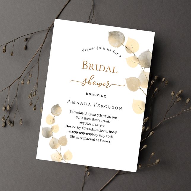 Invitación Bridal Shower dorado eucaliptus spris lujo (Subido por el creador)