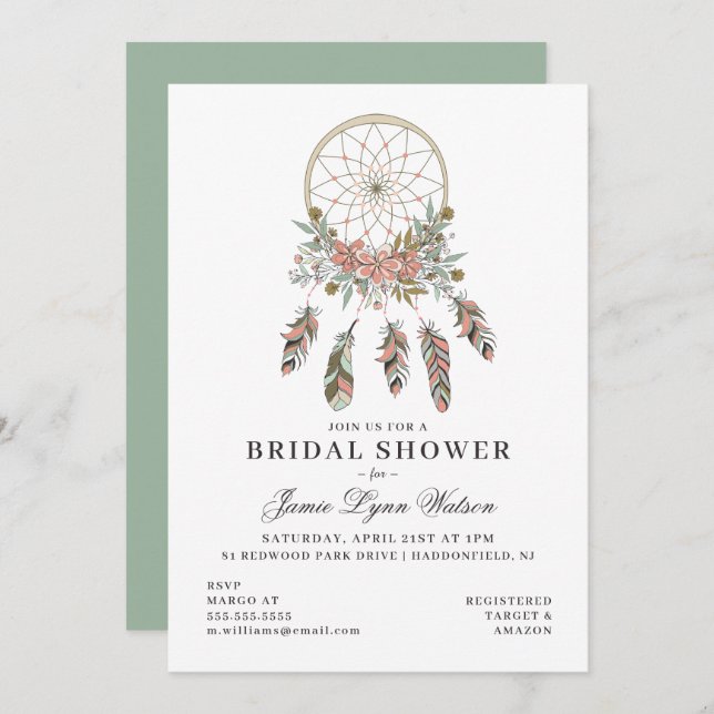 Invitación Bridal Shower | Dream Catcher (Anverso / Reverso)