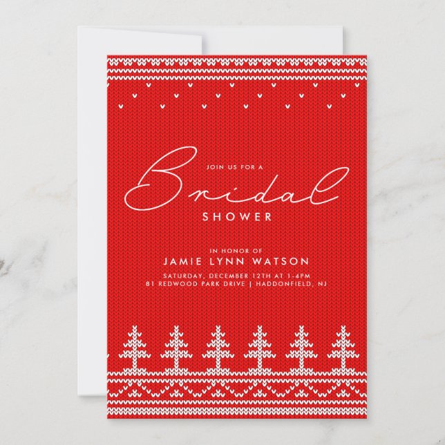Invitación BRIDAL SHOWER | Dulce de árbol de navidad de Knit  (Anverso)