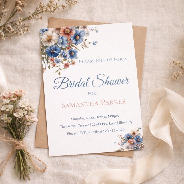 Invitación Bridal Shower Dusty Blue Wildflower Garden (Subido por el creador)