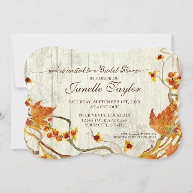 Invitación Bridal Shower Elegant Wood otoño Boda (Anverso)