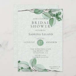 Invitación Bridal Shower | Elegante acuarela Eucalipto