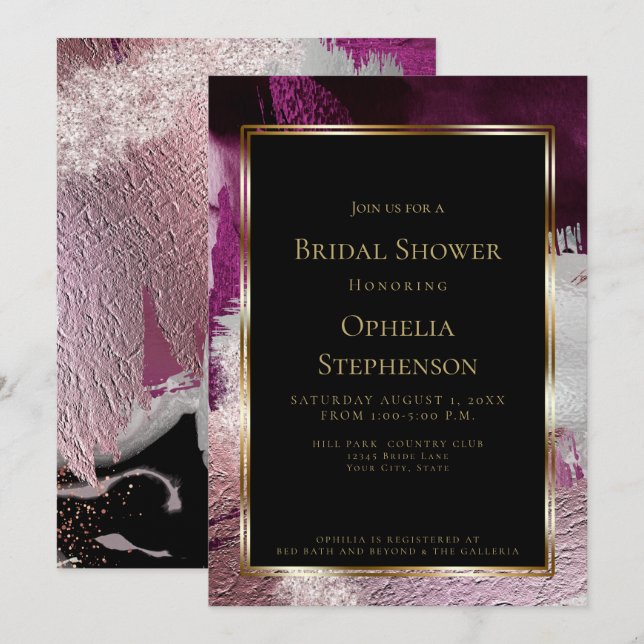 Invitación BRIDAL SHOWER | Elegante negrita Berry Wine Stroke (Anverso / Reverso)